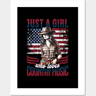 Just A Who Loves Country Music - Patriotic Cow Posters and Art